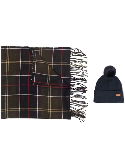 Shop Barbour Tartan Scarf And Hat Set In Blue