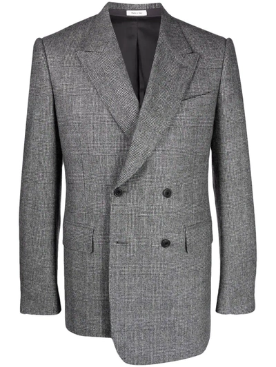 Shop Alexander Mcqueen Double-breasted Blazer Jacket In Grey