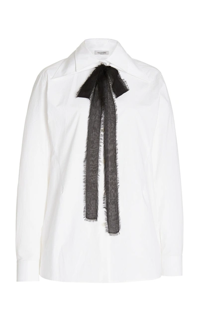 Shop Valentino Women's Cotton Poplin Tie-neck Shirt In White