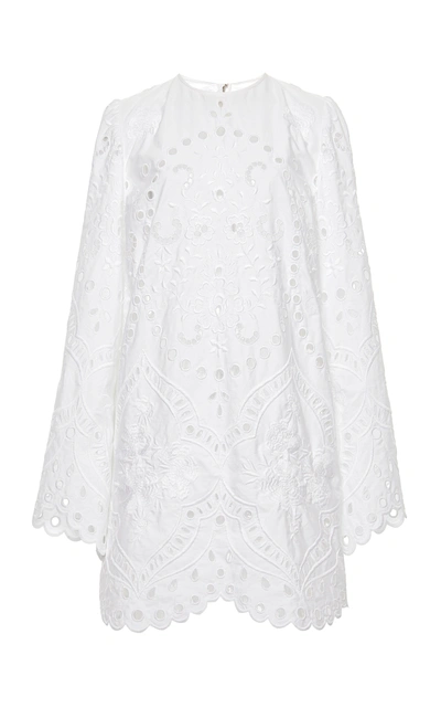 Shop Dolce & Gabbana Women's Broderie Anglaise Cotton-blend Poplin Mini Dress In White
