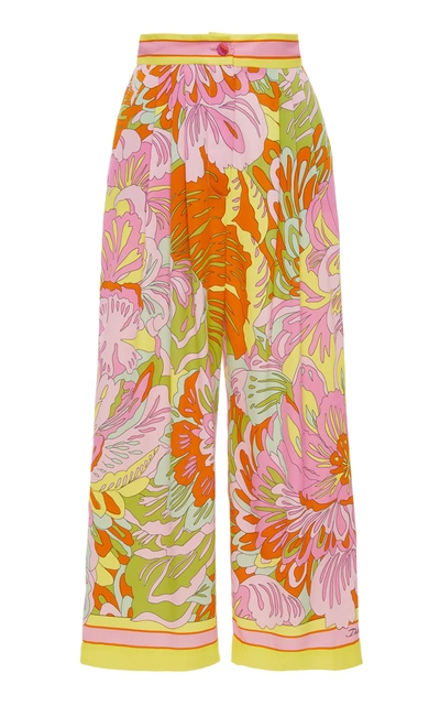 Shop Dolce & Gabbana Women's Pleated Floral Charmeuse Cropped Wide-leg Pants