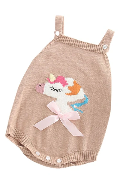 Shop Ashmi And Co Mia Unicorn Intarsia Knit Cotton Bodysuit In Beige