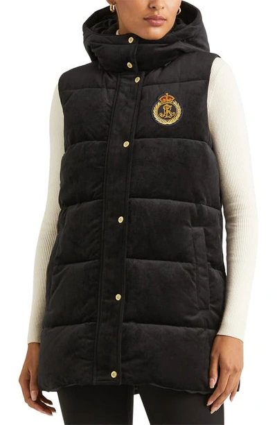 Lauren Ralph Lauren Velvet Puffer Vest With Removable Hood In Black |  ModeSens