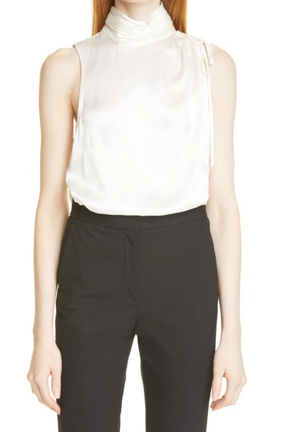 Shop Cinq À Sept Kamille Turtleneck Sleeveless Silk Top In Ivory