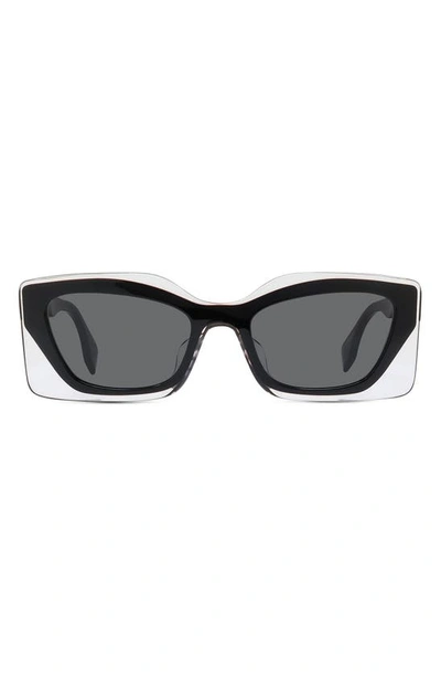 Shop Fendi X Skims 53mm Rectangular Sunglasses In Shiny Black / Smoke