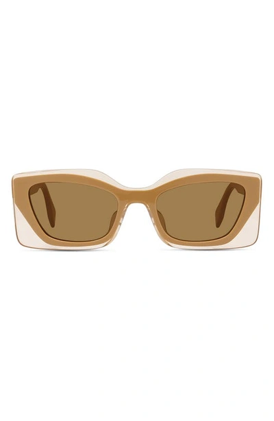 Shop Fendi X Skims 53mm Rectangular Sunglasses In Shiny Beige / Brown
