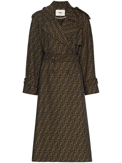 Shop Fendi Ff-logo Double-breasted Trench Coat In Braun