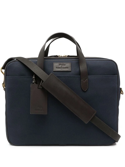 Shop Polo Ralph Lauren Calf Leather-trimmed Canvas Briefcase In Blau