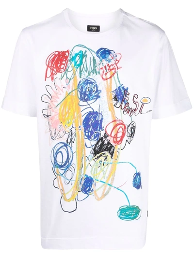 Shop Fendi Graphic-print Cotton T-shirt In Weiss