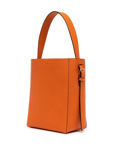 Shop Valextra Medium Leather Tote Bag In Orange