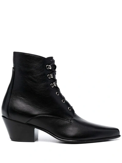 Saint Laurent Lace-up Leather Boots In Schwarz