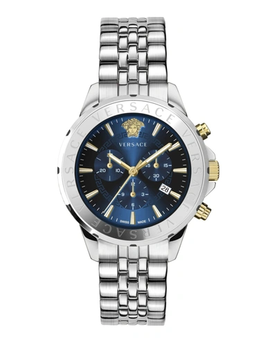 Shop Versace Chrono Signature Bracelet  Watch In Blue