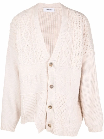 Shop Ambush White Patchwork-knit Cardigan