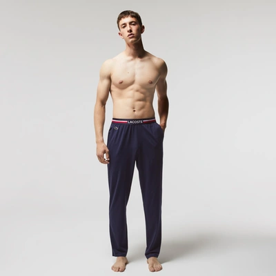 Shop Lacoste Men's Jersey Multicolor Waistband Pajama Pants In Blue
