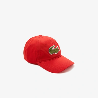 Shop Lacoste Unisex Contrast Strap And Oversized Crocodile Cotton Cap - One Size In Red