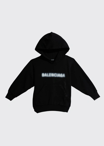 Shop Balenciaga Kid's Blurred Logo Pullover Hoodie In Blackwhite