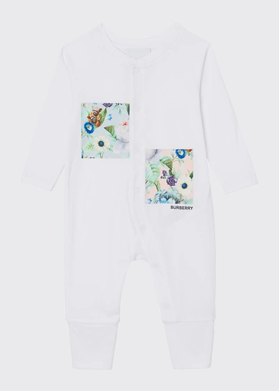 Shop Burberry Girl's Cleo Floral Logo Graphic Coverall In White