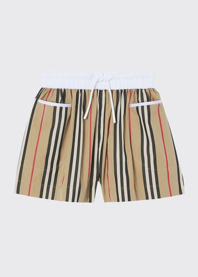 Shop Burberry Girl's Sybil Icon Stripe Drawstring Shorts In Archive Beige Ip
