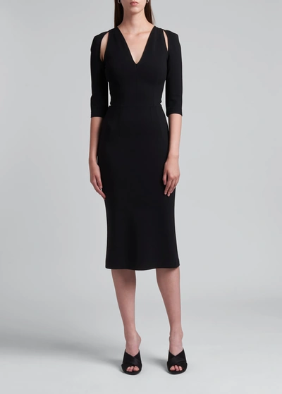 Shop Dolce & Gabbana Cutout Shoulder 3/4-sleeve Midi Dress In Black