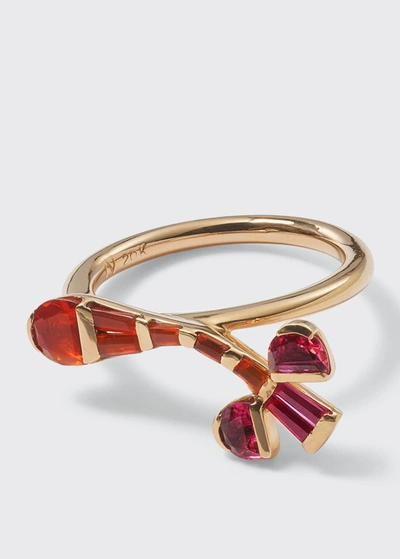 Shop Nak Armstrong Bent Crocus Ring With Fire Opal And Rubellite In Rg