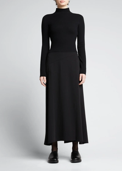 Shop Vince Mixed Media Open-back Wool-cashmere Dress In Black
