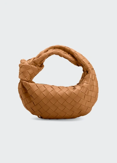Shop Bottega Veneta Jodie Mini Intrecciato Knot Hobo Bag In Caramel