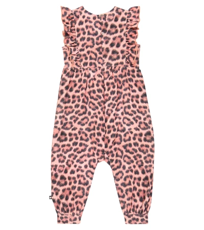 Molo Baby Fallon Leopard-print Cotton-blend Playsuit In Rose Jaguar