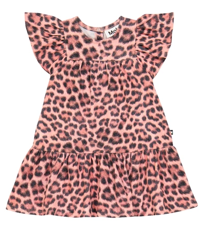 Shop Molo Baby Carolle Leopard-print Cotton-blend Dress In Rose Jaguar