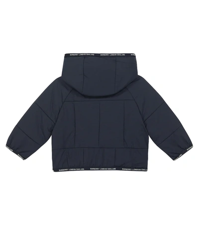 Shop Burberry Baby Quilted Hooded Jacket In Midnight