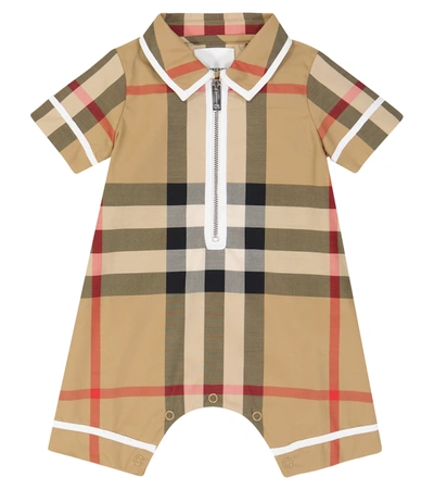 Shop Burberry Baby Vintage Check Cotton-blend Playsuit In Archive Beige Ip Chk