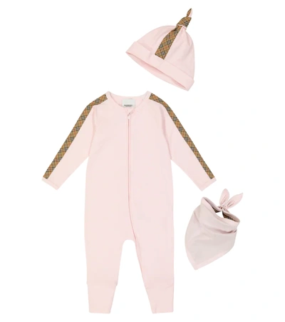 Shop Burberry Baby  Check Cotton-blend Set In Alabaster Pink