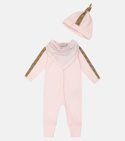 Shop Burberry Baby  Check Cotton-blend Set In Alabaster Pink