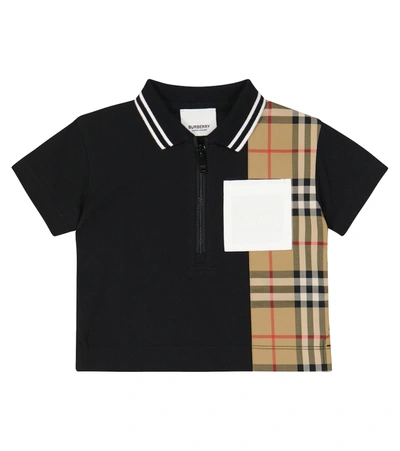 Burberry Babies' Vintage Check Panel Zip-front Polo Shirt In Black |  ModeSens