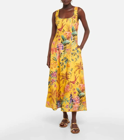 Shop Zimmermann Tropicana Cutout Linen Midi Dress In Mango Floral
