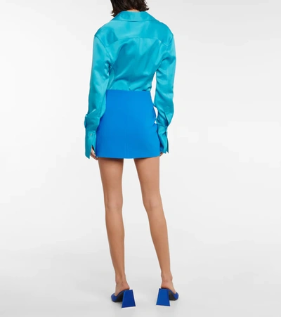 Shop Attico Mid-rise Techno Crêpe Miniskirt In Turquoise