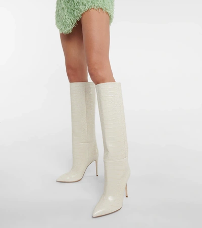 Paris Texas Croc-effect Leather Knee-high Boots In Bone China