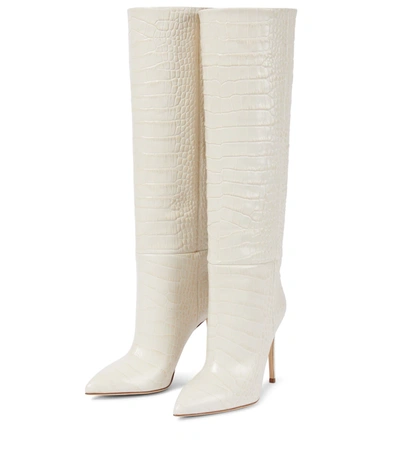 Paris Texas Croc-effect Leather Knee-high Boots In Bone China