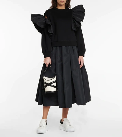 Shop Alexander Mcqueen Pleated Polyfaille Midi Skirt In Black