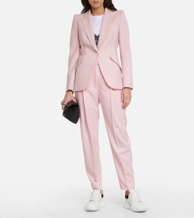 Shop Alexander Mcqueen High-rise Tapered Wool Pants In Ice Pink