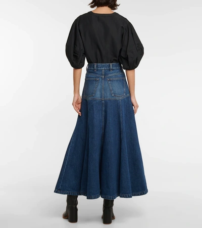 Shop Chloé High-rise Denim Midi Skirt In Dusky Blue