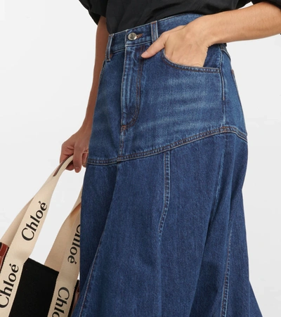 Shop Chloé High-rise Denim Midi Skirt In Dusky Blue