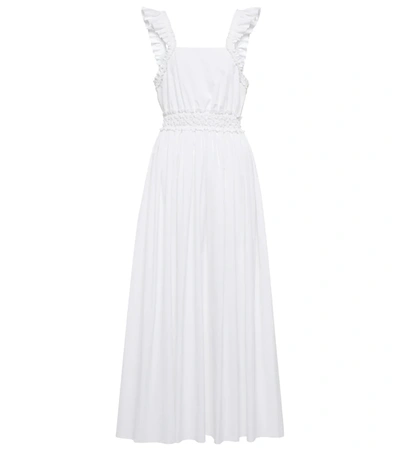 Shop Chloé Pleated Cotton Midi Dress In White