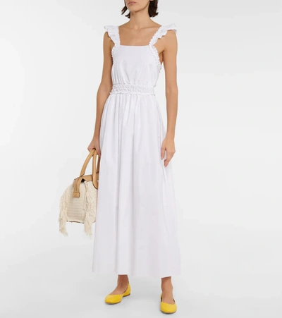 Shop Chloé Pleated Cotton Midi Dress In White