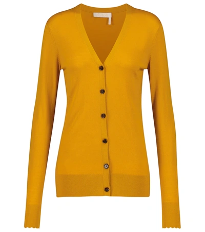 Shop Chloé Longline Wool Cardigan In Yellow
