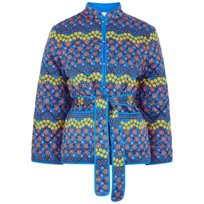 Shop Borgo De Nor Talia Floral-print Quilted Cotton Jacket In Blue