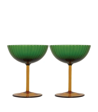 Shop La Doublej Set Of 2 Champagne Coupes (260ml) In Green