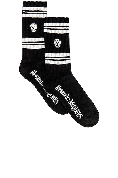 Shop Alexander Mcqueen Skull Stripe Socks In Black & Ivory