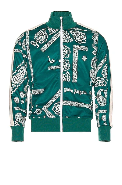 Palm Angels Green Bandana-print Track Jacket In Verde/bianco 