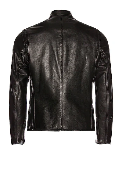 Schott Waxed Natural Pebbled Cowhide Cafe Leather Jacket In Black
