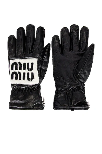 Shop Miu Miu Logo Gloves In Nero & Bianco